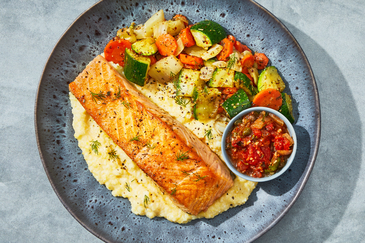 Greek Isle Caper Salmon & Polenta